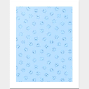 Smiley Face Pattern, Blue Posters and Art